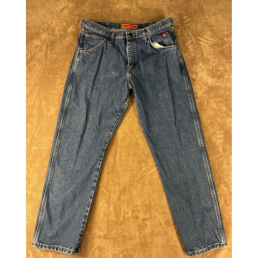Wrangler FR Mens Jeans 38 x 30* Med Blue Relaxed Fit Flame Resistant Workwear